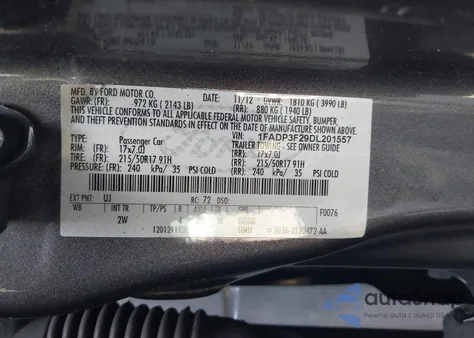 2013 Ford Focus Se from USA, damaged, VIN 1FADP3F29DL201557